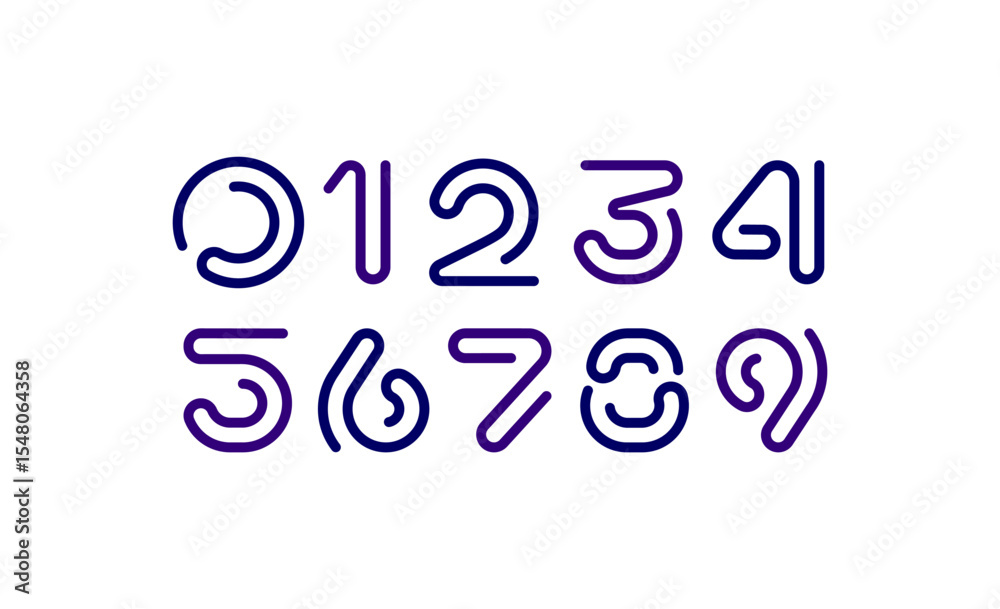 Modern numbers set, trendy numerals 1,2,3,4,5,6,7,8,9 made segment rounded line, vector illustration 10EPS