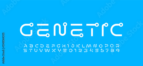 Technology science font, digital cyber alphabet with rings, uppercase letters A, B, C, D, E, F, G, H, I, J, K, L, M, N, O, P, Q, R, S, T, U, V, W, X, Y, Z and numerals 0, 1, 2, 3, 4, 5, 6, 7, 8, 9 spa