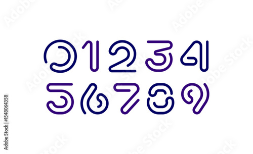 Modern numbers set, trendy numerals 1,2,3,4,5,6,7,8,9 made segment rounded line, vector illustration 10EPS