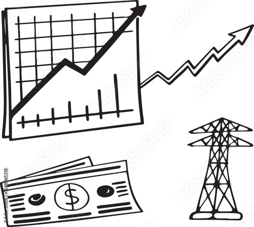 Business graph with an arrow illustrating financial growth and market success