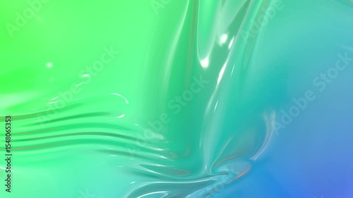 Animated green blue liquid gradient of paint as background in 4k. 3D wavy cloth surface forms ripples like in liquid paint surface or folds in tissue in slow motion. 12