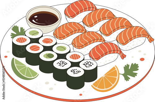 Delicious Sushi Platter Salmon Nigiri & Maki Rolls