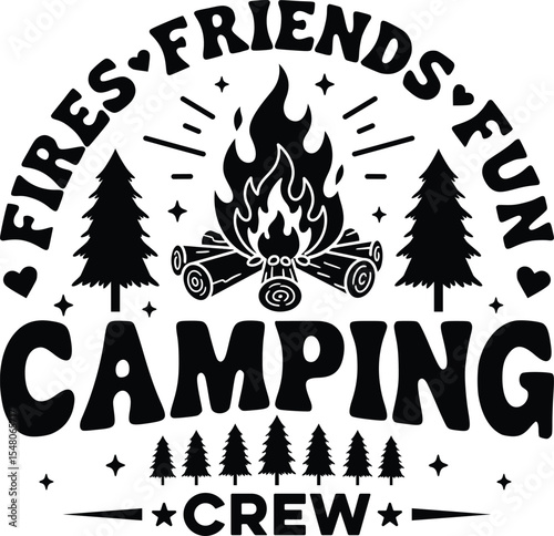 Fires Friends Fun Camping Crew Campfire and Trees Badge