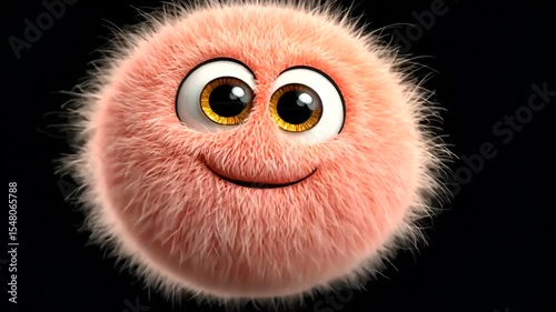 Cute Fuzzy Character Smiling with Large Whimsical Eyes