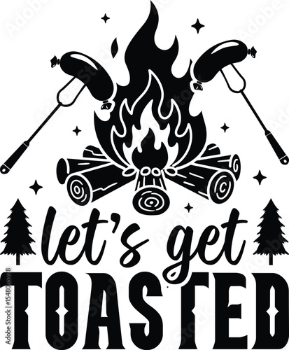 Let's Get Toasted Marshmallow Campfire Illustration