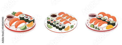 Delicious Sushi Platter Salmon, Shrimp, & Maki Rolls