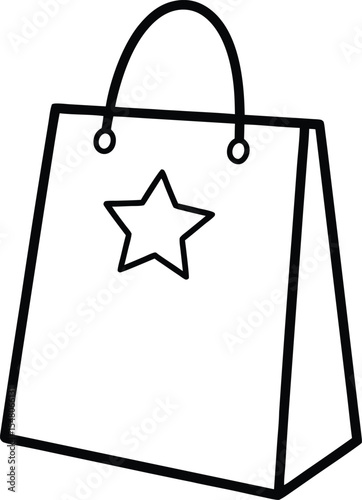 shopping bag with star icon line art vector illustration on transparent background