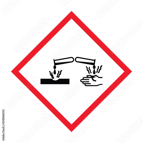 GHS 05 Corrosive warning sign symbol icon. Corrosive substance, toxic to eyes and skin. GHS hazard pictograms. Strong acids can be corrosive.  