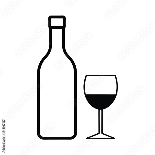 wine bottle and glass silhouette vector