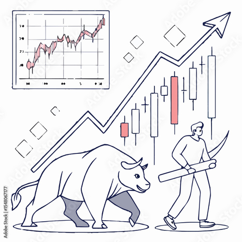 Hand-drawn financial growth chart with an up arrow on a white background, perfect for illustrating business success and market profit