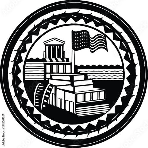 Black and white vector icon of an old factory building, a classic industrial silhouette for city and business design