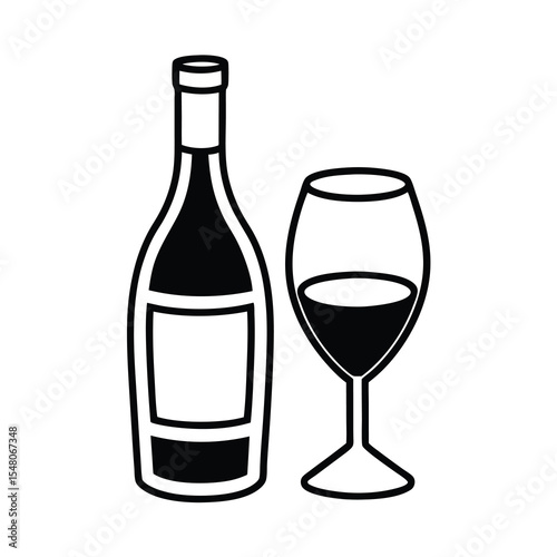 wine bottle and glass silhouette vector