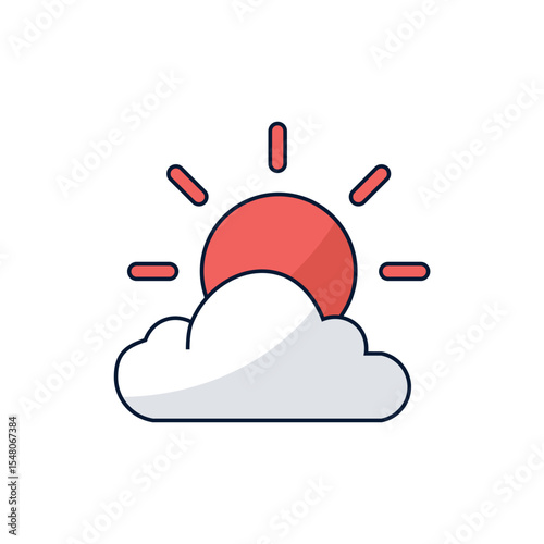 Sun Behind Cloud Icon - Sunny Weather and Partial Cloudiness Symbol