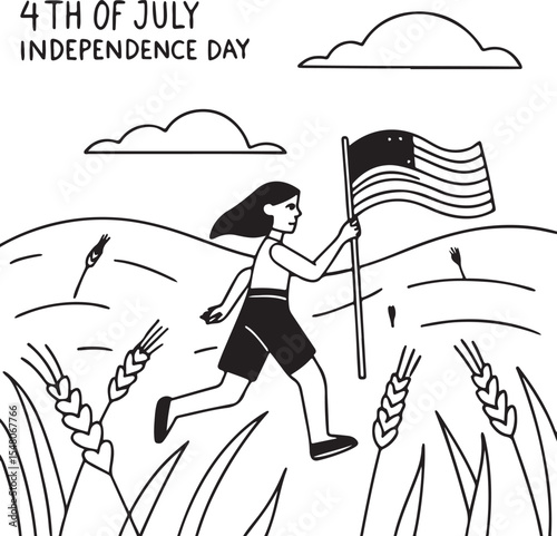 Fashion illustration of a girl in the city rain, a vector cartoon sketch of a woman silhouette drawing