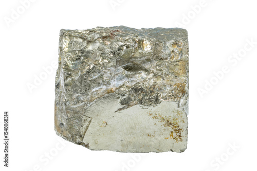 Close-up of pyrite mineral, isolated on white background. photo
