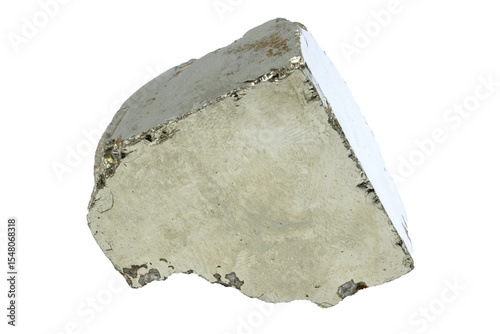 Close-up of pyrite mineral, isolated on white background. photo