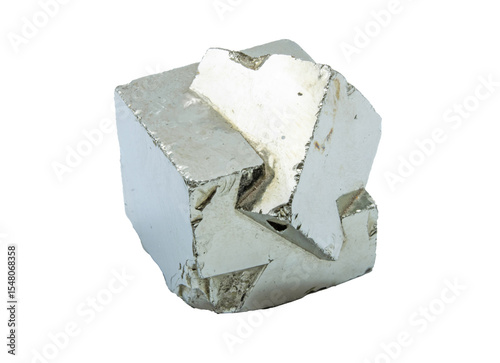 Close-up of pyrite mineral, isolated on white background. photo