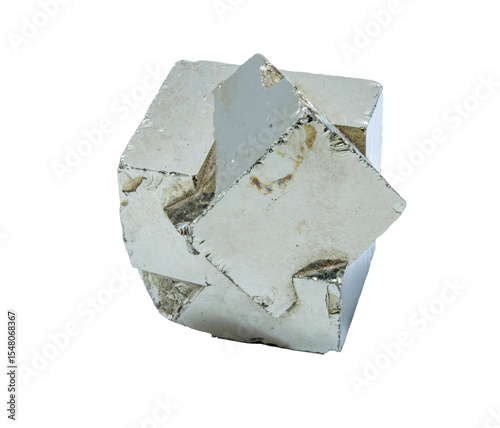 Close-up of pyrite mineral, isolated on white background. photo