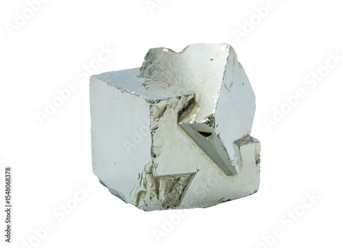 Close-up of pyrite mineral, isolated on white background. photo