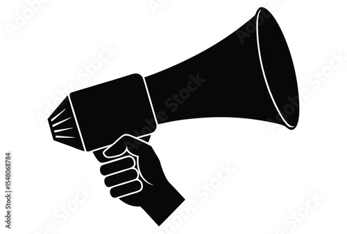 Hand holding megaphone icon vector simple silhouette flat design illustration
