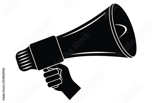 Hand holding megaphone silhouette vector illustration simple flat design icon for marketing concept