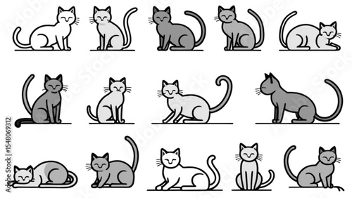 横向きの猫アイコン集｜Side-Facing Cat Icon Set