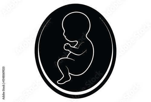 Minimalist human fetus silhouette vector icon simple flat design illustration