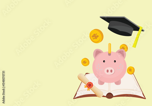 Saving for education.Education savings strategy. Piggy bank, graduation cap.College fund investment
