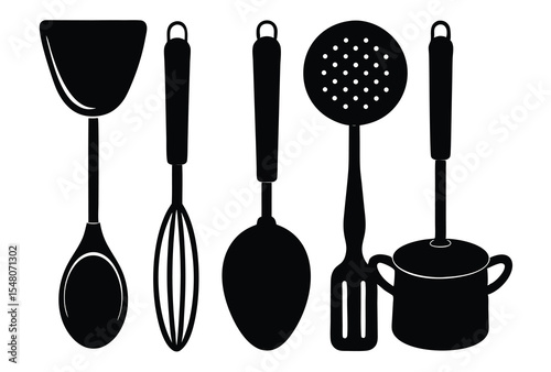 kitchen utensils silhouette vector illustration simple icon flat design cooking tools