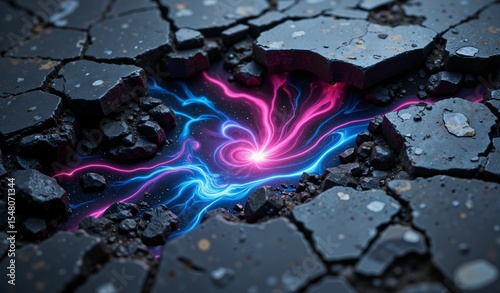 Iridescent Obsidian Fracture Reveals Cosmic Nebulae Swirling With Cerulean And Magenta Light