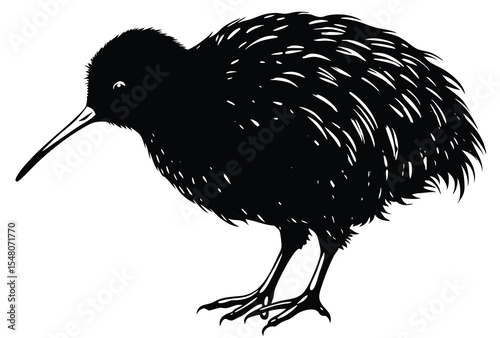 Minimalist kiwi bird silhouette icon flat style vector illustration perfect for wildlife