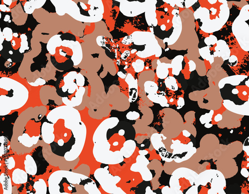 Abstract Camouflage Leopard Spots Vector Seamless Art Pattern Animal Skin Colorful Trendy Furry Pattern, Micro and Macro Elements suitable for printing on surface All over print, Suitable for woman