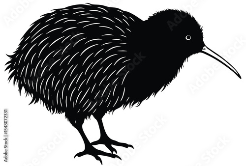 Kiwi bird silhouette vector simple flat design icon isolated on white background