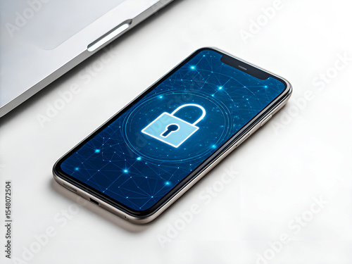 Cybersecurity Shield. Smartphone Lock Screen Protecting Digital Privacy