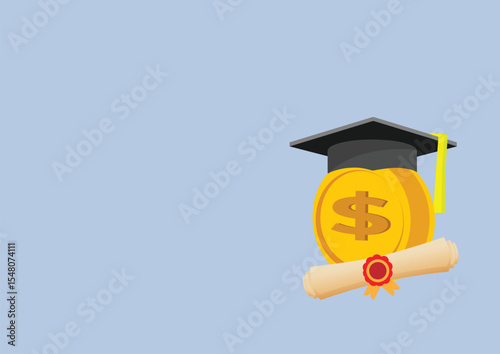 Money and graduation cap. education budget and university tuition fee.
