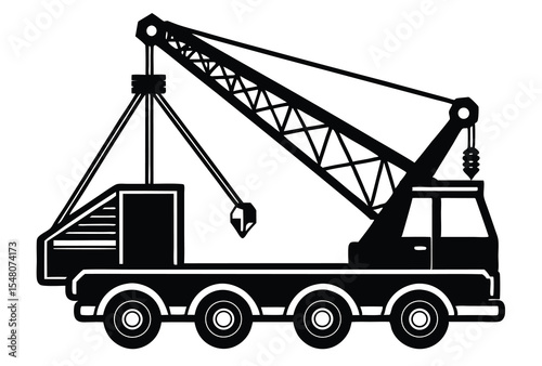 Mobile crane vector silhouette icon flat design heavy machinery construction equipment simple