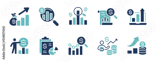 simple financial tracking report icon set business investment growth profit chart signs vector illustration accounting balance analysis information record symbol design