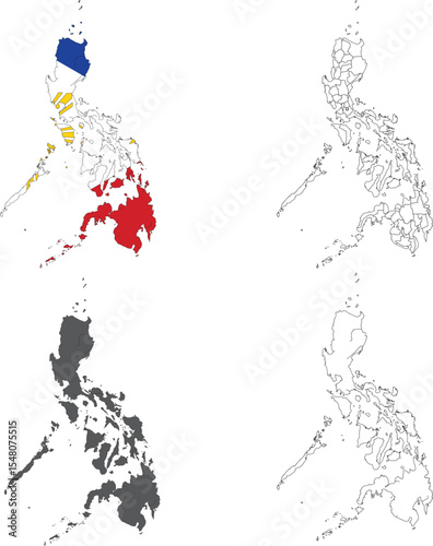 Philippines Map Vector Set – Political, Outline, Flag and Solid Styles