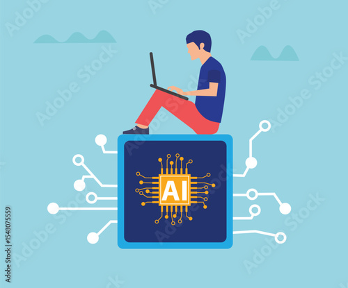 I Artificial Intelligence, Man with Laptop, Digital Technology, Machine Learning Concept, AI Integration, Innovative Solutions, Data Analysis, Artificial Intelligence