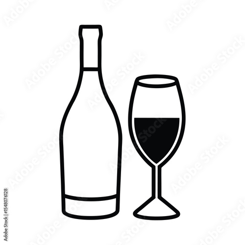 wine bottle and glass silhouette vector illustration 