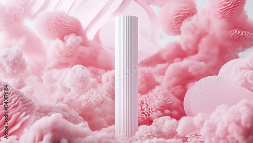 Cosmetic beauty mockup in a white tube with a pink background and abstract shapes