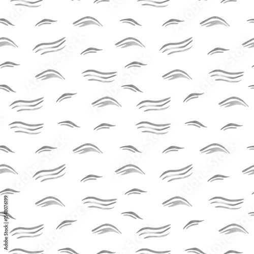 Waves watercolor background. Seamless black and white watercolor pattern with simple geometric elements illustration for children textile, fabric texture, wallpapers