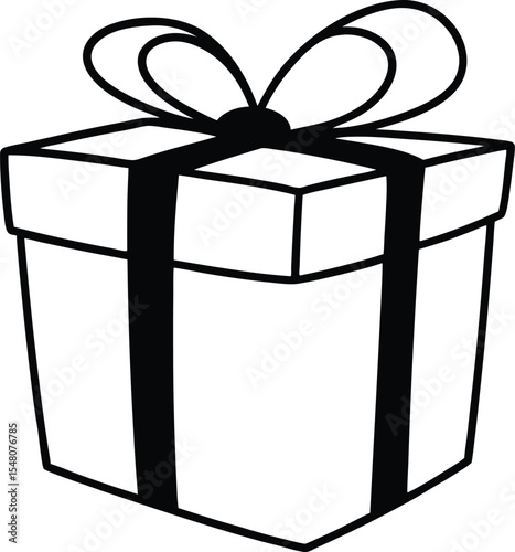 wrapped gift box icon line art vector illustration on transparent background
