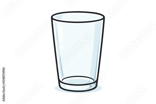 Empty drinking glass vector cartoon illustration. Simple transparent tumbler cup isolated on a white background. Clean glassware icon for water, juice, or beverage concept.