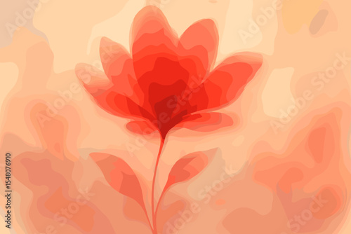 Abstract red flower vector illustration with a soft watercolor texture. Ethereal and delicate floral art on a blurred, warm-toned pastel background. Concept for beauty, spa, romance, wellness.