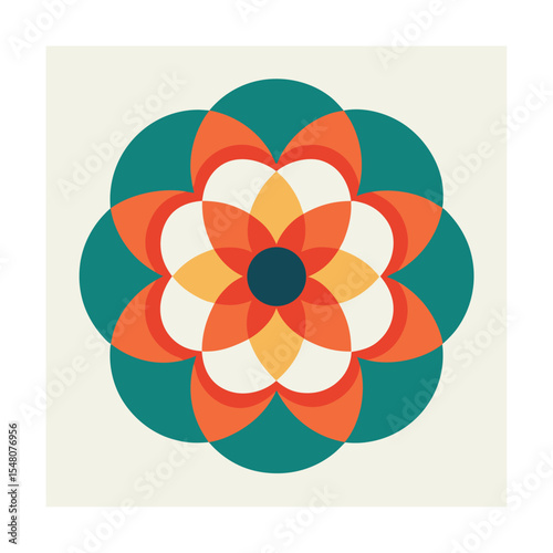 Abstract geometric flower mandala design teal orange