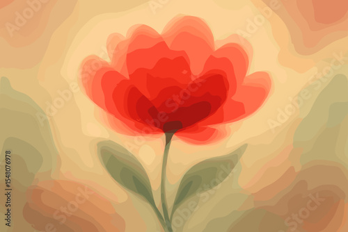 Ethereal red flower vector illustration in soft watercolor style. Abstract botanical art with dreamy, blurred background. Gentle floral design for greeting card, invitation or wallpaper.