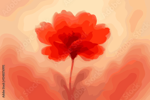 Abstract red flower watercolor illustration on a soft blurred bokeh background. Ethereal, dreamy, and romantic floral painting. Gentle nature art concept for a wedding or greeting card.