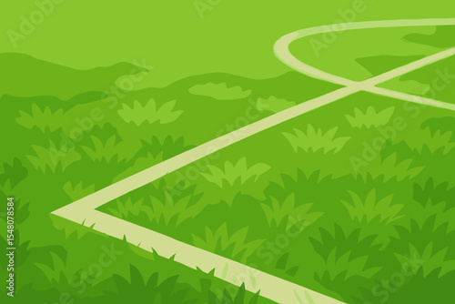 Vibrant green soccer field grass with sharp white boundary lines, seamless sports ground background, lush cartoon turf vector, football pitch corner, abstract outdoor stadium illustration