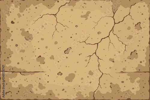 Cracked Concrete Wall Texture Background. Vector Grunge Surface Illustration. Cartoon Stone Pattern. Weathered Broken Cement. Dirty Urban Wall. Abstract Building Material Backdrop Design